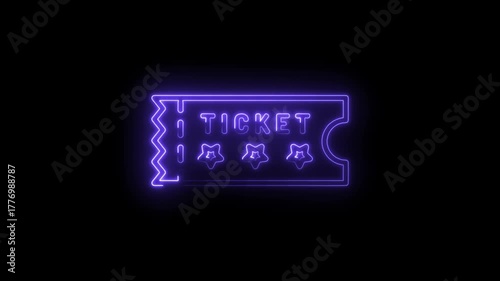 Glowing neon ticket with stars design on dark background for event invitation