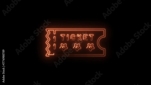 Glowing ticket with stars animated on a black background design element