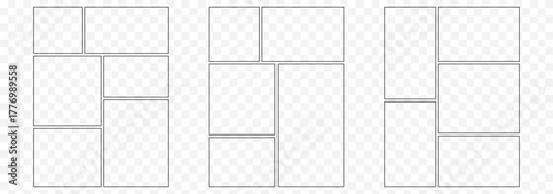 Templates collage 6 frames photos parts, picture or illustration. Vector frames. Moodboard. 6 photos. Poster frame mockup. Collage concept. Transparent collage 6 frames. vector illustration.