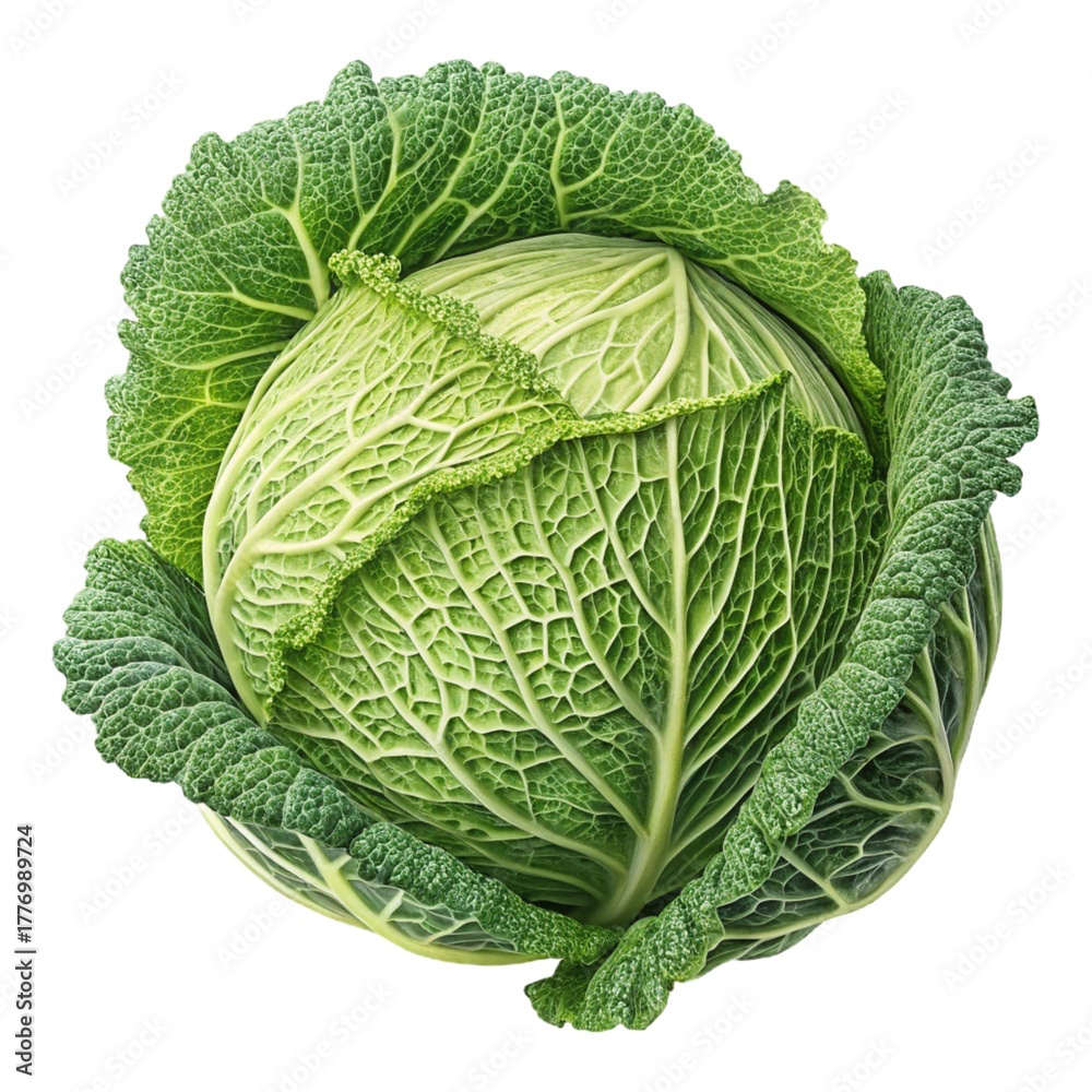 Fototapeta premium Fresh Green Cabbage Isolated on Transparent Background Cutout,Fresh Organic Cabbage – Transparent Background Image