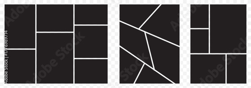 Blank photo frame design, vector collage template layout of six photo frames. Black 6  picture slot Photo album mockup. New collections. Vector illustration. Eps 10.