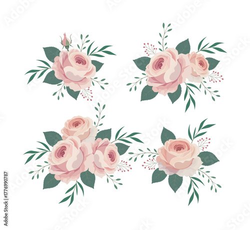 Pastel Rose Floral Frame Vector – Elegant Botanical Card Template with Pink Roses and Decorative Border