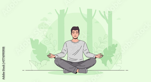 Man Meditating in Lotus Pose Outdoors Practicing Mindfulness and Inner Peace Amidst Nature