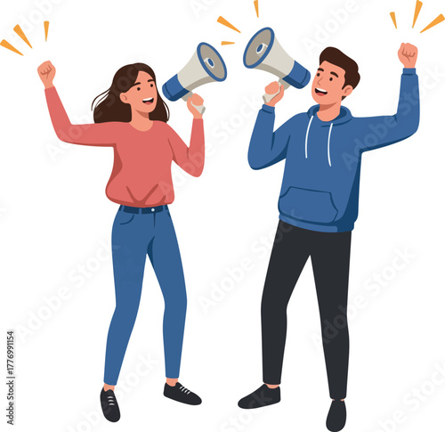 Happy People Megaphone Celebration Cheering Joyful