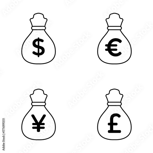 Set Money Bag Business icon pack symbols Logo