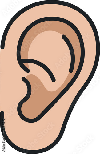 Isolated Minimal Ear Vector Flat Design Illustration Human Anatomy Symbol