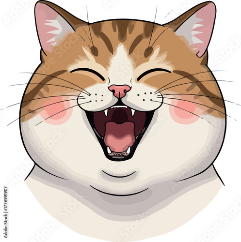 Joyful Cat Face Vector Illustration with Happy Expression
