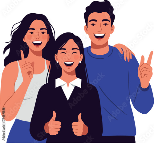 Joyful Diverse Friends Posing Together With Thumbs Up