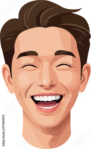 Joyful Man Laughing Vector Portrait Happy Expression