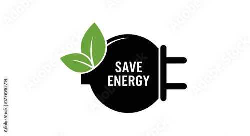 Save energy emblem with a green leaf and power button design