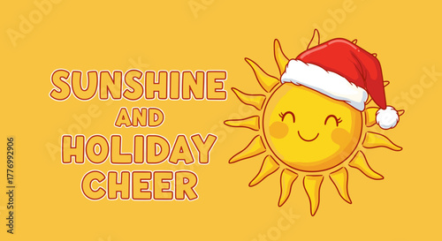 Cheerful Sun with Santa Hat Illustration for Holiday Decor and Warmth in the Winter Season