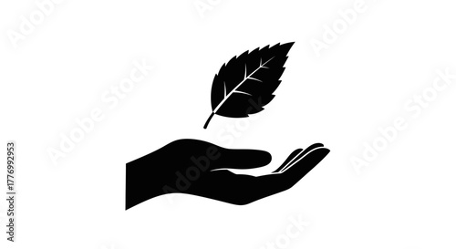 A delicate leaf gently held within a protective human hand silhouette