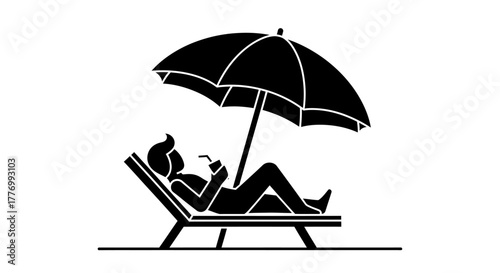Woman relaxing on a lounge chair under an umbrella simple illustration