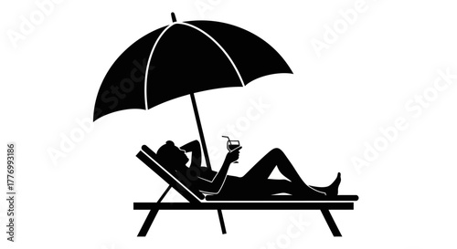Relaxing silhouette of a person under an umbrella on a beach chair