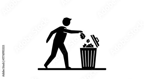 Person disposing of waste into an overflowing trash receptacle
