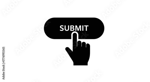 A black hand cursor pointing to press the submit button icon
