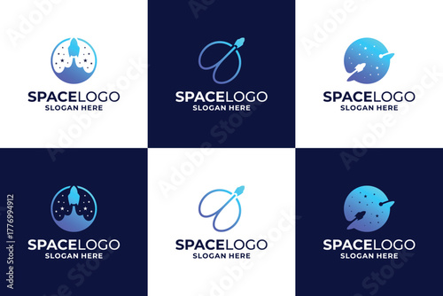 Set of creative space with rocket logo design