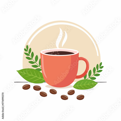 真上から見たコーヒーカップに入れられたコーヒーのベクターイラスト