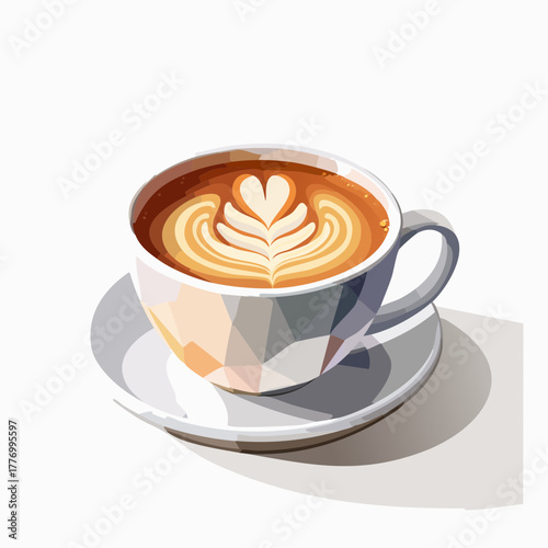 コーヒーカップに入れられたコーヒーのラテアート  3Dベクターイラスト