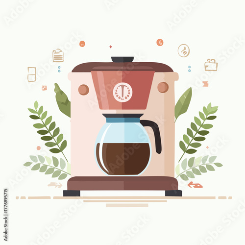 コーヒーを作るコーヒーマシーン、コーヒーメーカーのベクターイラスト