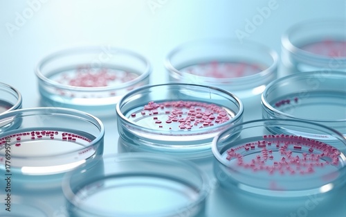 Abstract laboratory petri dishes with bacterial colonies. Minimalistic style. High quality