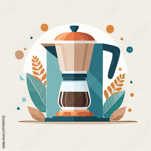 コーヒーを作るコーヒーマシーン、コーヒーメーカーの3Dベクターイラスト