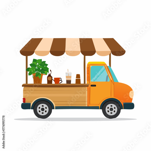 コーヒーを販売するキッチンカーのベクターイラスト