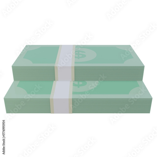 A 3D render of a stack of mint green money bills bound by a white paper band, isolated on a white background. Represents finance, banking, savings, income, and investment concepts png.