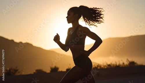 Cinematic Fitness Portrait of Active Woman Running