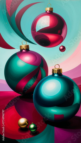 Painting of Beautiful Colorful Decorated Christmas Ornaments 105