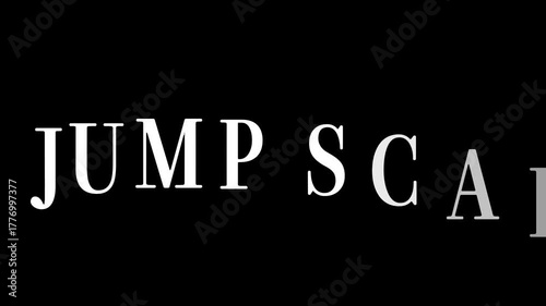 The words jump scare displayed in white bold serif font on a solid black background image art