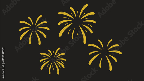 Fireworks Celebration Set. Doodle-style golden sparkles and festive bursts for New Year, birthday, or holiday party decor. vector illustration with joyful and celebratory elements.