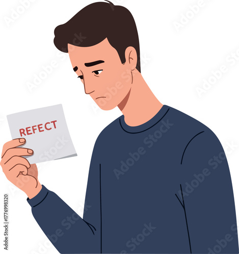 Man Holding Paper With Word Refect Sad Emotion