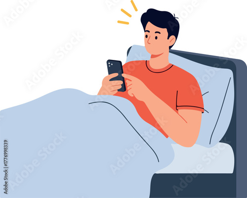 Man In Bed Using Phone
