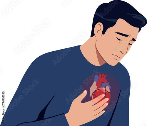 Man Holds Chest In Pain Heart Attack Vector Illustration