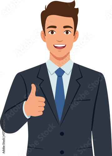 Man In Blue Suit Giving Thumbs Up With A Smile