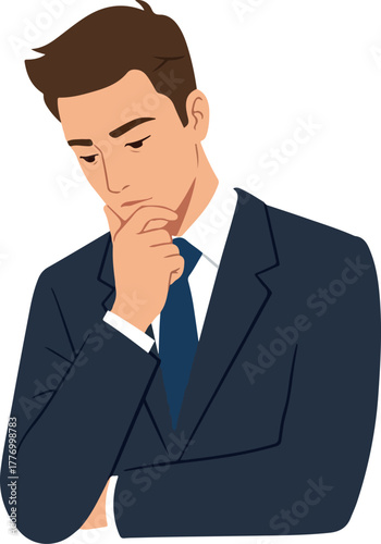 Man In Suit Thinking Deeply With Hand On Chin