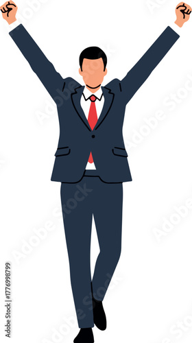 Man In Suit With Arms Raised In Celebration And Success Flat Design