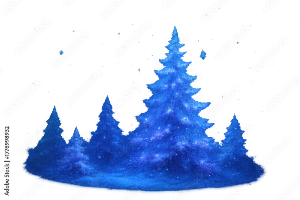 Obraz premium Blue winter forest with pine trees and falling snow, creating a festive holiday scene on transparent background
