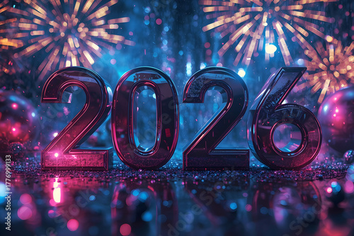 2026 bold letters isolated new year sylvester concept 3d-illustration design