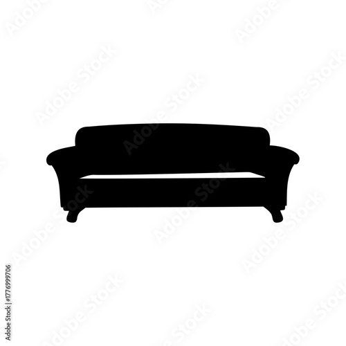 Monochrome silhouette of a classic and stylish couch against a white background