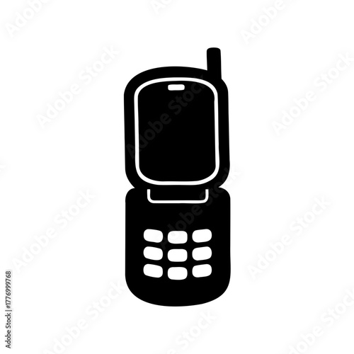 Illustration of an old flip phone with antenna and number pad buttons