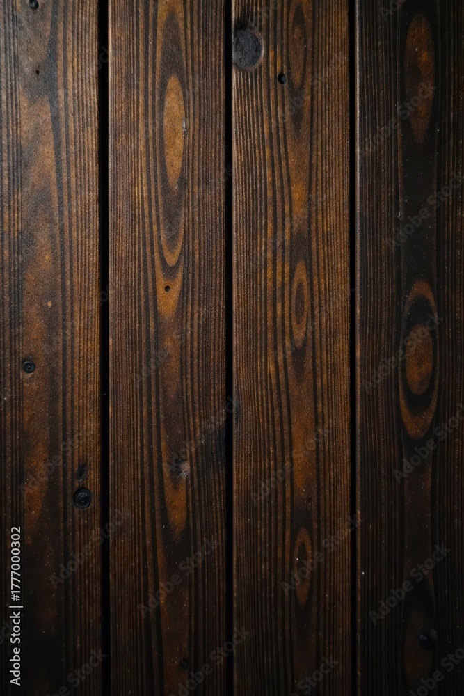 Naklejka premium Dark brown wood planks, deeply grooved, weathered appearance, wall, weathered