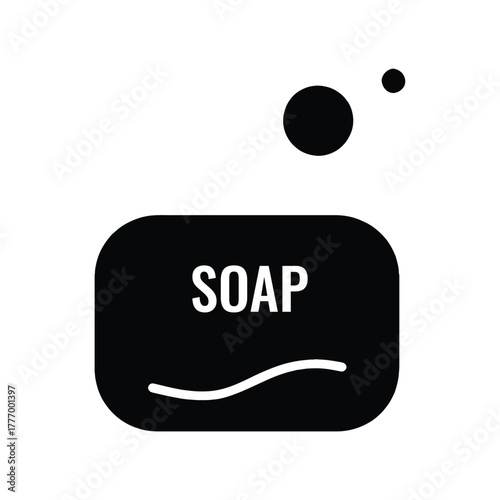 Black Soap Bar Icon with Bubbles
