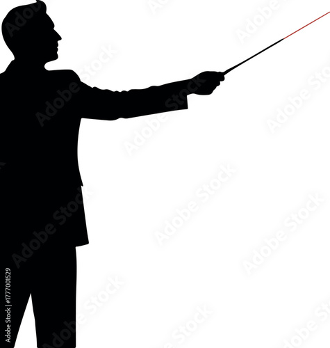 Man Silhouette Pointing With Stick Black Isolated Minimal