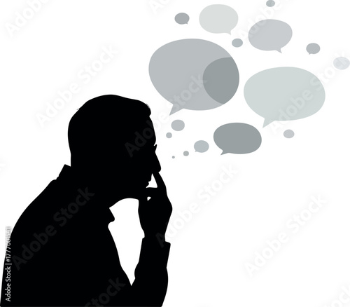 Man Silhouette Thinking With Speech Bubbles Communication Ideas Vector