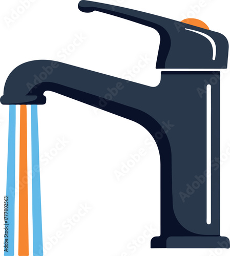 Modern Dark Blue Faucet With Running Water Minimalist Icon Vector