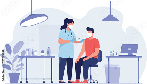 Nurse Administers Vaccine To Patient In A Clinic Room