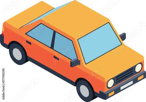 Orange Sedan Car Isometric Illustration Flat Design Style