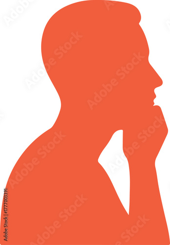 Orange Silhouette of a Man Thinking Profile View Isolated White Background